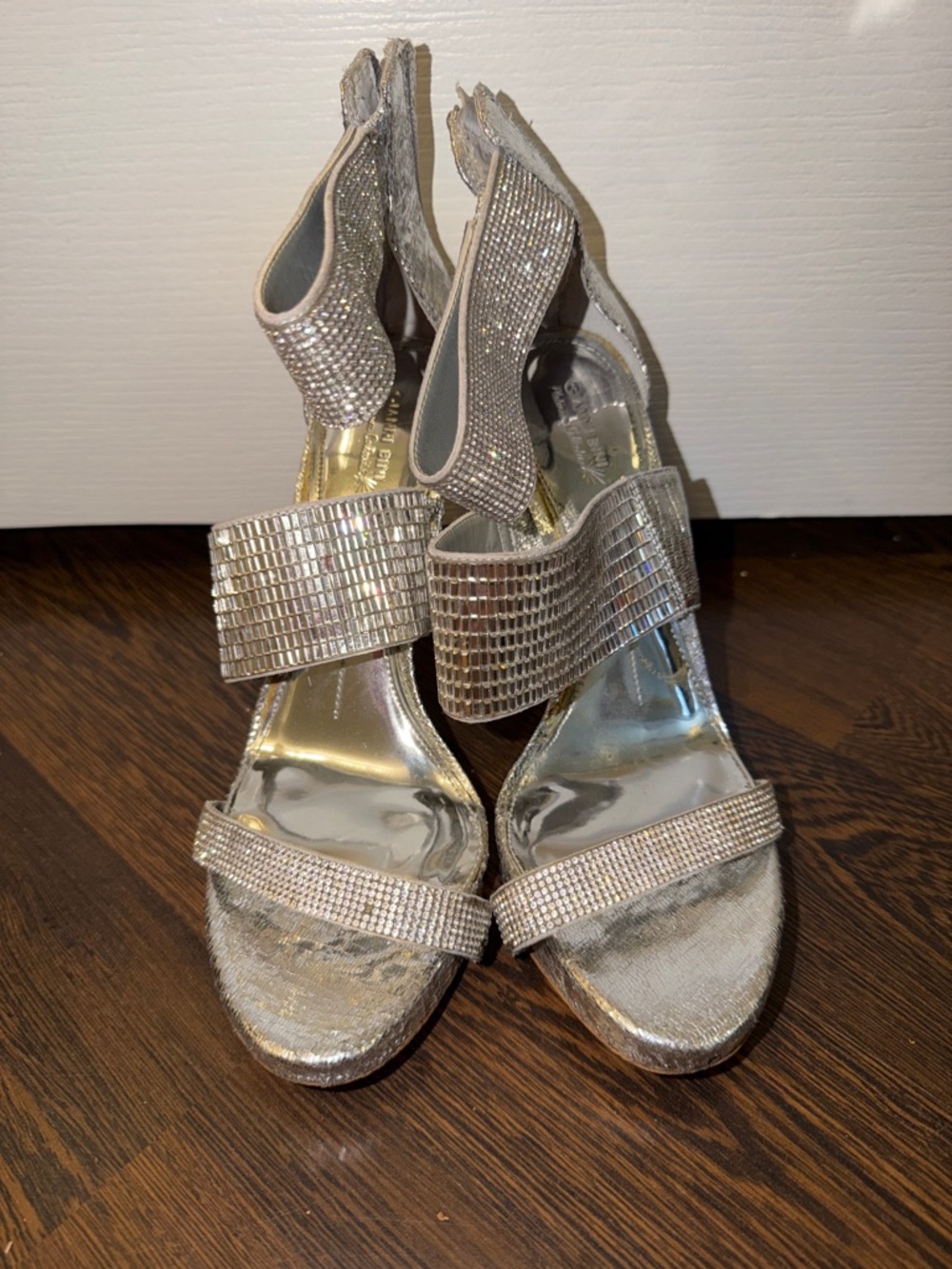 Gianni Bini Silver Rhinestone Strap Heels